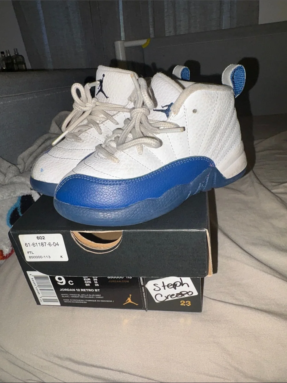 Jordan Kids White and Blue Retro Sneakers